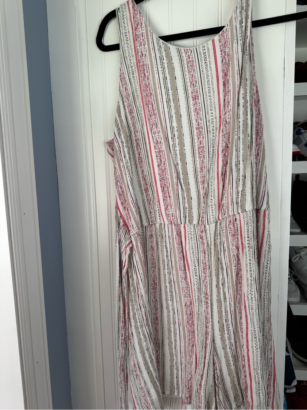 Apt. 9 White Sleeveless Romper with Red, Tan & Black Stripes
